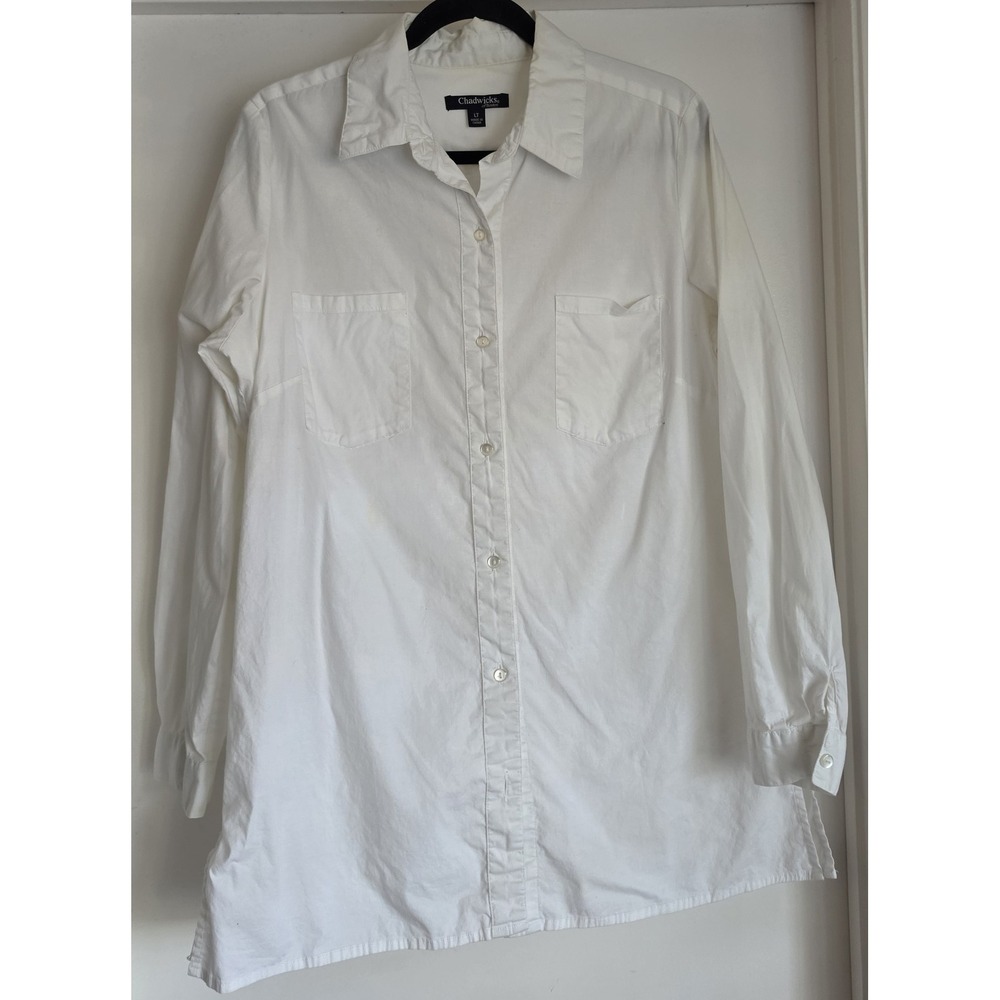 Chadwicks of Boston Women Button-Down Shirt LT White Long Sleeve Classic Top